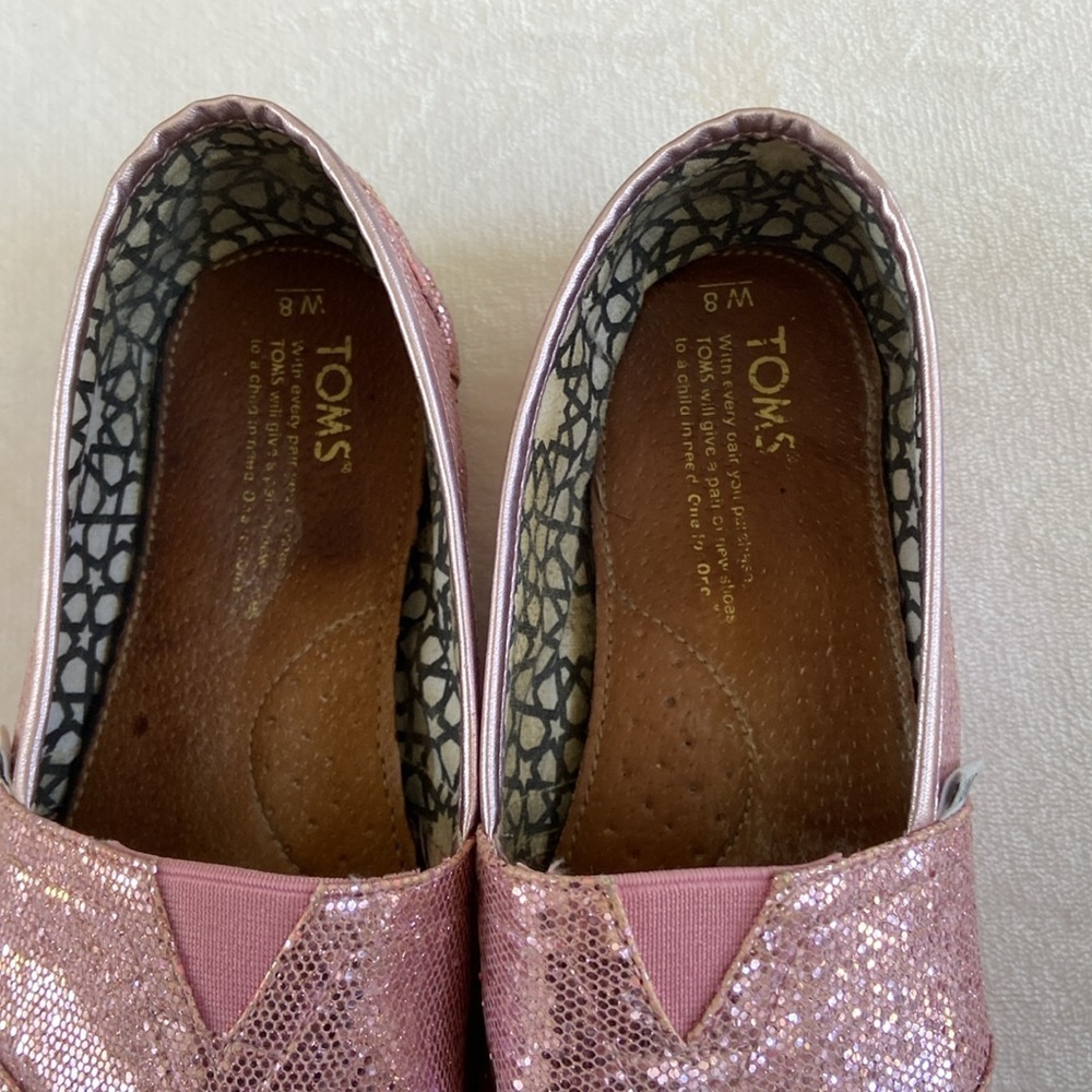 TOMS Shimmering Pink Slip-Ons - Picture 2 of 8